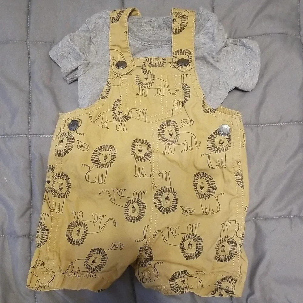 Carter's Brown Baby Boys 2-Piece Tee and Lion Shortalls Set